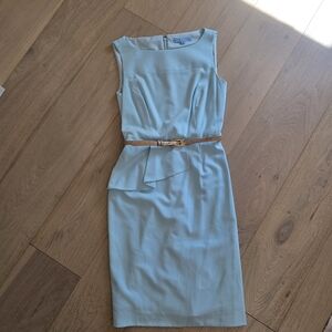 ANTONIO MELANI Light Blue Belted Tailored Dress